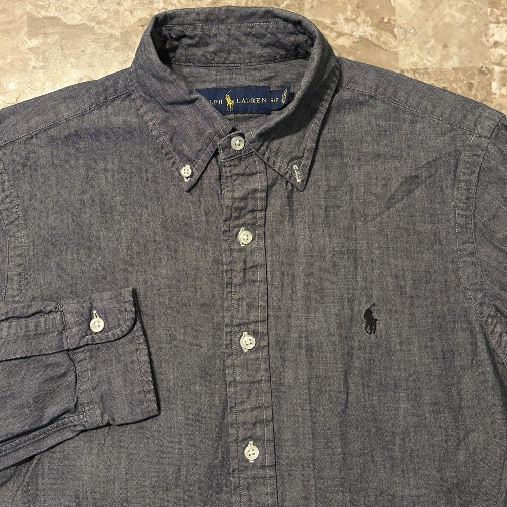 Polo Ralph Lauren Shirt Mens Small Grey Chambray Long Sleeve Button Workshirt